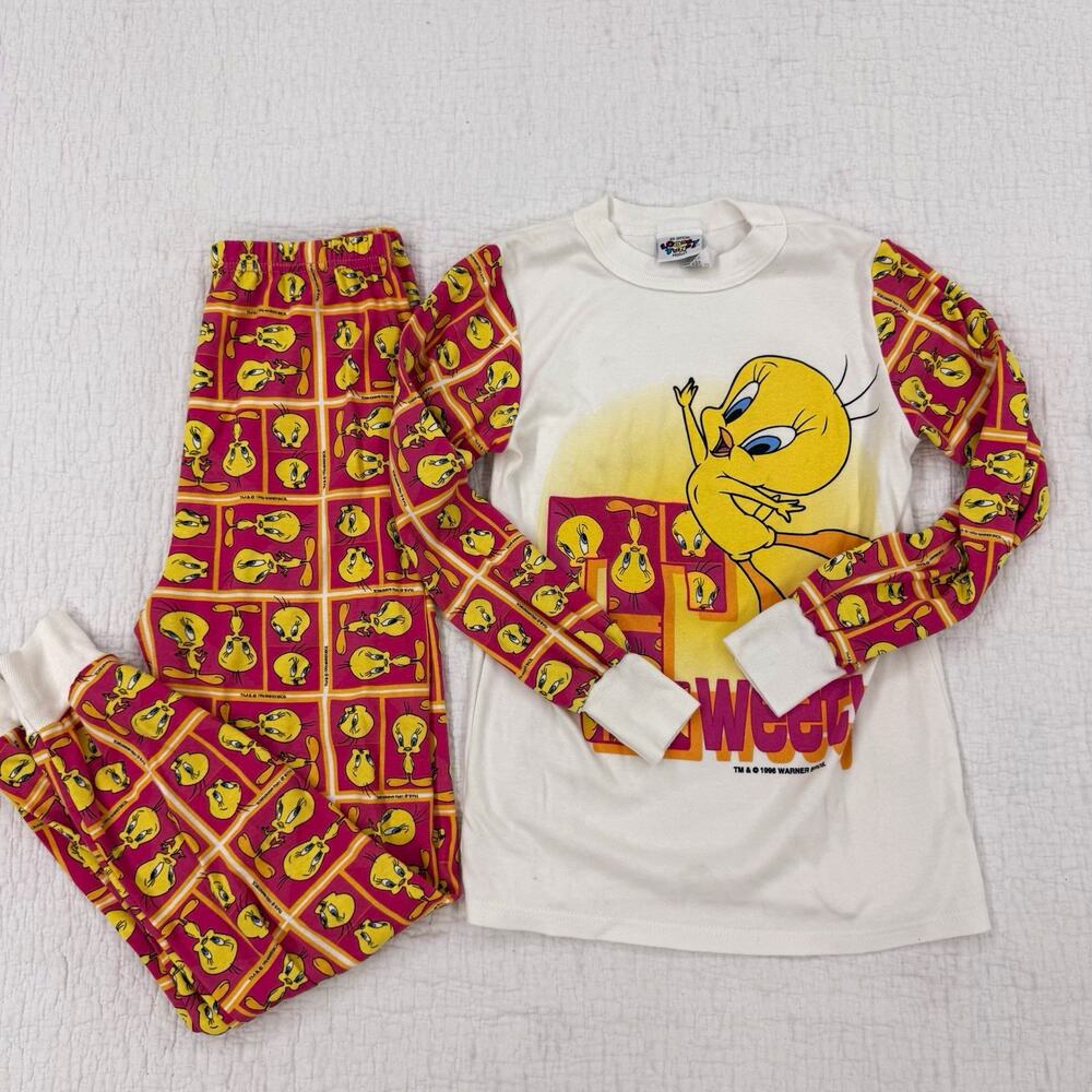 Vintage Looney Tunes Tweety Bird Girls 12 White Long Sleeve Pajama